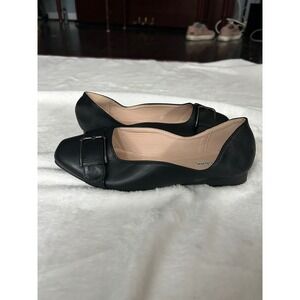 CINAK Black Ballet Flats Buckle‎ Detail Square Toe Comfortable Slip On Shoes
